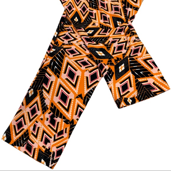 Lularoe Tall & Curvy orange, black, white, red diamond design leggings, like new - Picture 3 of 9